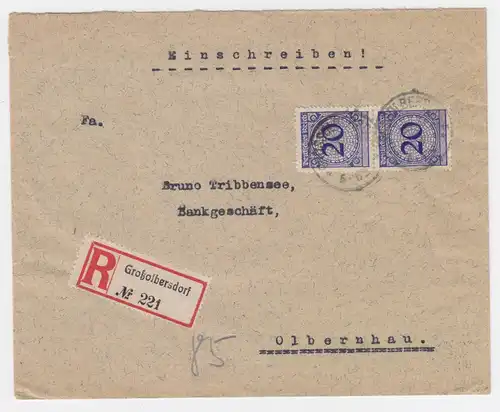 DR 1924, Großolbersdorf, Einschreiben Brief m. MeF 20 Pf. n. Olbernhau. #1601
