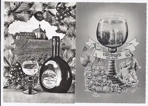Kitizingen, Volkach, 2 sw AK mit Wein Motiven. #107
