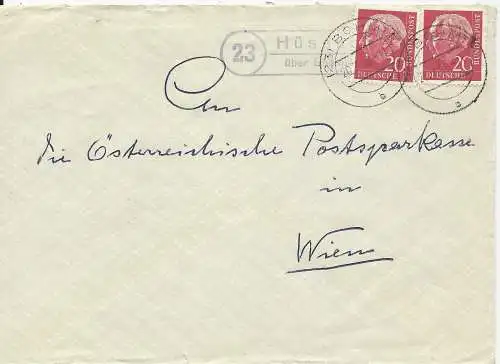 BRD 1958, Landpost Stpl. 23 Hüsede über Bohmte auf Brief m. 2x20 Pf. #1702