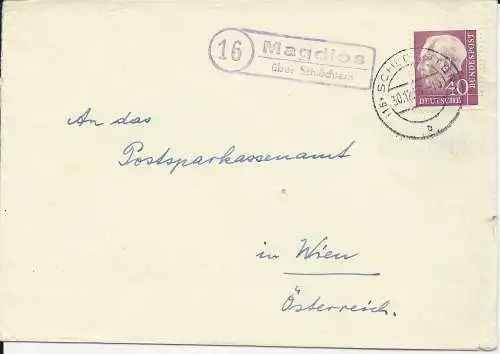 BRD 1956, Landpost Stpl. Magdlos über Schlüchtern auf Brief m. 40 Pf. #641