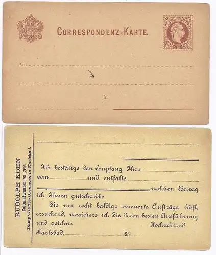 Österreich, Firmenzudruck Kohn rücks. auf ungebr. 2 Kr. Ganzsache Karte. #1057