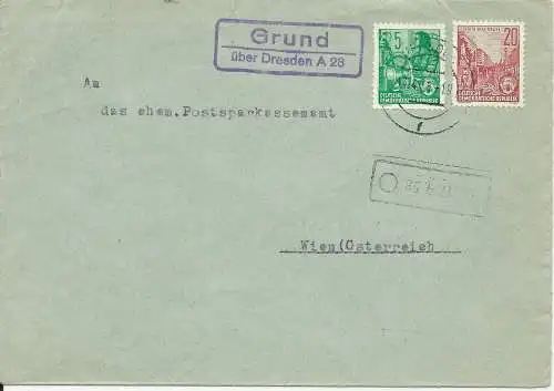 DDR 1958, Landpost Stpl. Grund über Dresden A28 auf Brief m. 5+20 Pf. #2640