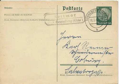 DR 1941, Landpost Stpl. Rottmar über Sonneberg (Thür.) auf Ganzsache. #2310