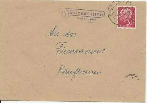 BRD 1957, Landpost Stpl. 13b Beckstetten über Buchloe auf Brief m. 20 Pf. #88