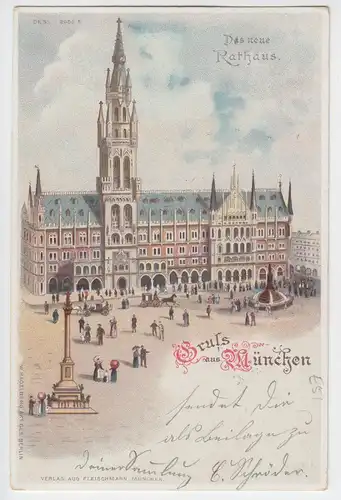 Gruss aus München, Das Neue Rathaus, gebr. Litho AK v. 1899. #2416