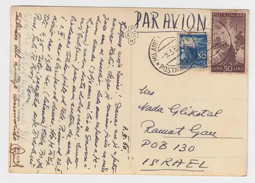 Italien 1950, 30+50 Lire auf Luftpost Karte Milano - Israel. Destination! #2430