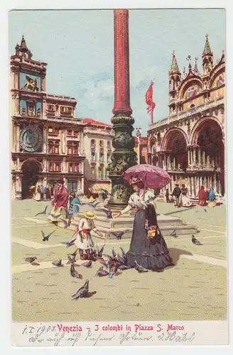 Venedig, Venezia, ungebr. Farb AK m. Tauben. I colombi. #2408