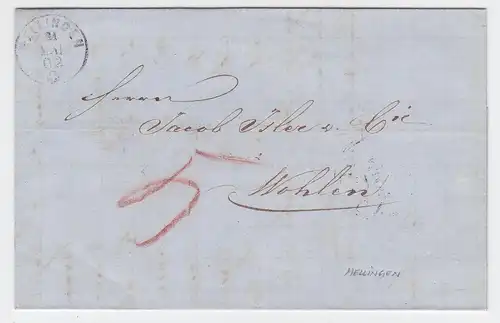 Schweiz 1869, Mellingen Fingerhut Stpl. auf Porto Brief n. Wohlen. #2467