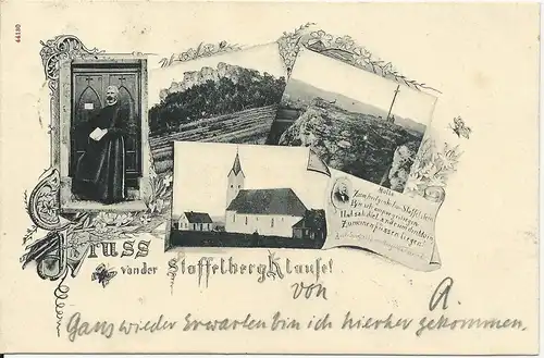 Gruss von der Staffelberg Klause, 1902 gebr. sw AK. #1248
