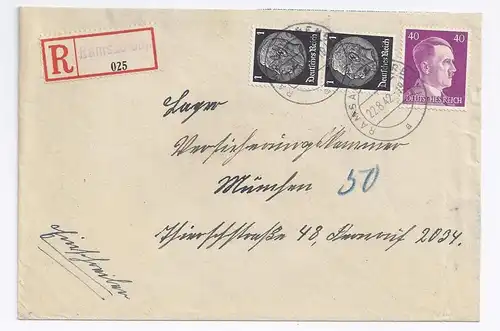 DR 1942, Ramsau Oby., eingestempelter R-Zettel a. Brief n. München. #449
