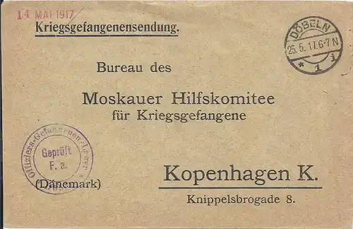 DR 1917, Döbeln, KGF POW Offizierslager Zensur Brief n. Dänemark. #2262