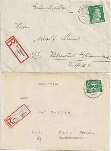 Mühlhausen Thür., 2 Einschreiben Brief, 1x eingestempelter Not Reko Zettel #2178