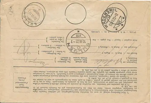 Schweiz 1922, 40 C. auf Einzugsmandat Brief m. Inhalt v. Wädenswil. #473