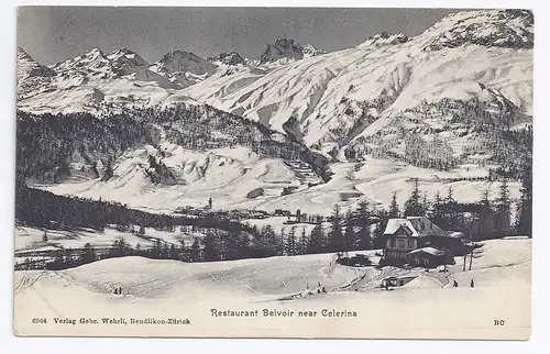 Schweiz 1910, Celerina Graubünden, Restaurant Belvoir, gebr. sw-AK. #745