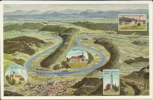 Brauerei Kaltenhausen, Halburg, Astheim, Elgersheim usw., Panorama Farb AK #2951