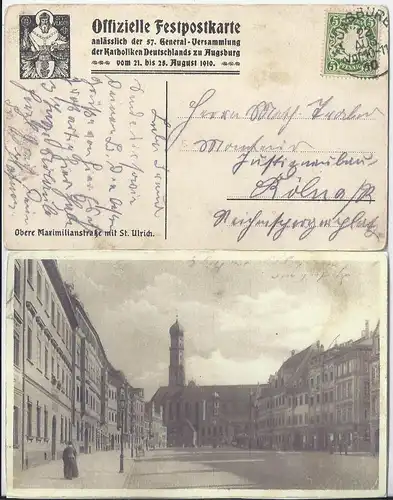 Augsburg 1910, Offiz. Festpostkarte 57. Gener.Vers. d. Katholiken Dt., sw-AK #63