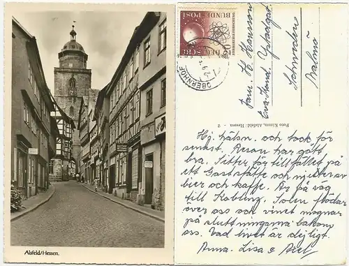 Alsfeld, gebr. sw AK m. Straßenansicht, Gasthof u. Geschäften.  #2217