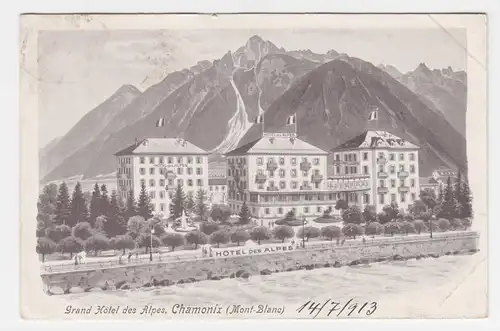 Frankreich, Chamonix 1913, Grand Hotel des Alpes, gebr. sw  AK.  #1569