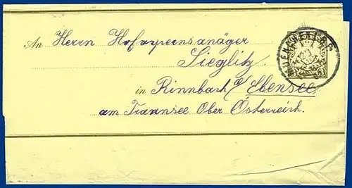 Bayern 1903, Ganzsache Streifband v. München n. Ebensee Ober- Österreich. #S303