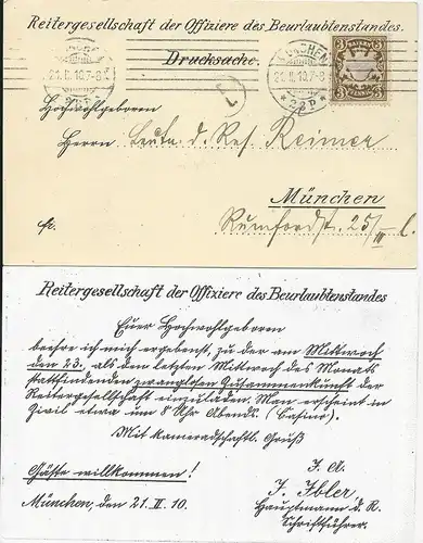 Bayern 1910, Orts Karte d. Reiter Gesellschaft d. Offiziere München. #1461