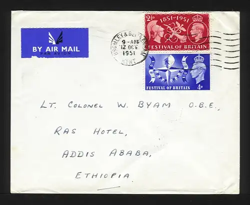 GB Ethiopia 1951, 2 1/2+4d auf Luftpost Brief m Militäradresse v. Bromley #1194