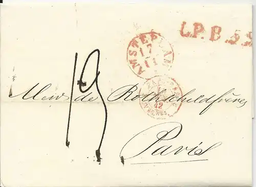 NL 1842, Porto Brief "13" (Decimes) v. Amsterdam n. Frankreich. #2990