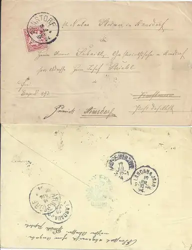 Bayern1894, K1 Arnstorf auf Retour Brief m. 10 Pf. u. vielen Stempeln. #2864