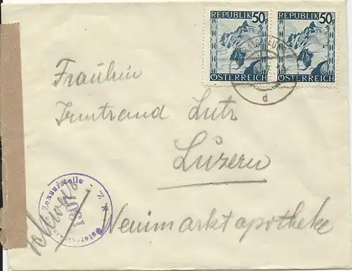 Österreich 1947, Zensur Brief m. Paar 50 G. v. Traismauer i.d. Schweiz #2884