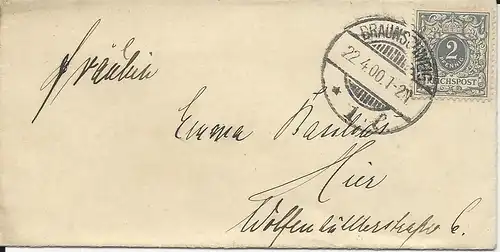DR 1900, EF 2 Pf. auf kl. Orts Brief v. Braunschweig. #2888