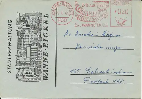 BRD 1964, illustrierter Brief v. Wanne Eickel m. Kirmes Freistempel. #903