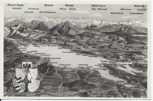 Bodensee Panorama AK m. Konstanz, Überlingen, Langenargen, Eriskirch etc. #1967