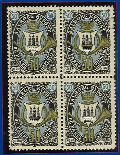 Dänemark Bypost, Aalborg 50 öre, ungebr. 4er-Block! #S661