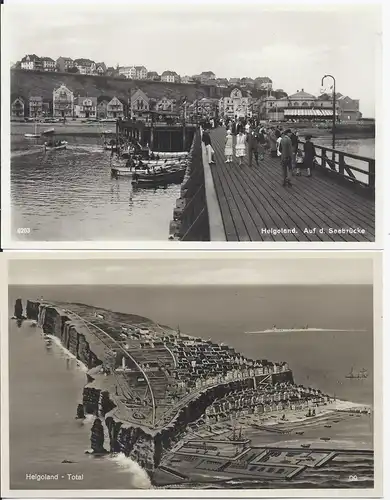 Helgoland Seebrücke m. Personen u. total, 2 alte ungebr. sw-AKs. #1728