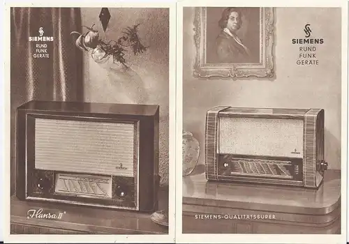 Rundfunk, 2 alte Siemens Radio Werbung Reklame Karten. #2525