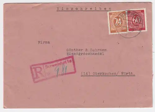 1947, Schweinfurt 1a Einschreiben Stempel auf portorichtigem Brief. #2193