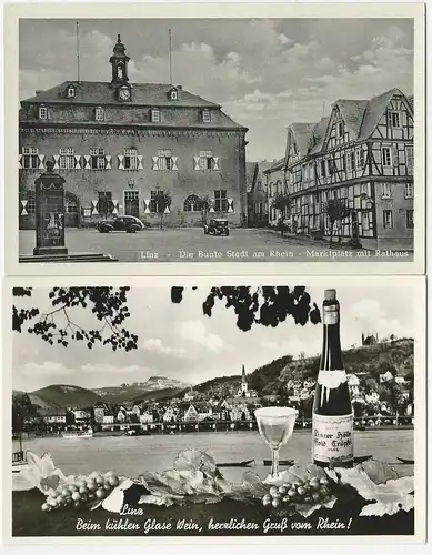 Linz am Rhein, 2 alte ungebr. sw-AK m. Marktplatz u. Wein Motiv. #1878