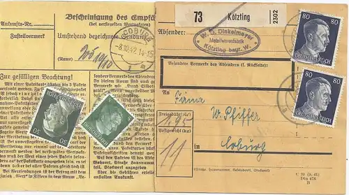 DR 1942, Kötzting, Paketkarte n. Coburg.  #2261