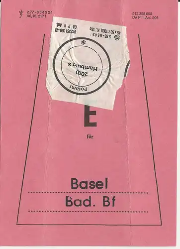 BRD 1986, Bief Bund Fahne m. PA Siegel v. Hamburg i.d. Schweiz. Bahnpost.