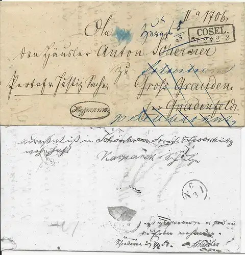 Preussen 1858, R2 Cosel u Beamten Stpl."Hoffmann" auf Retour Brief 
