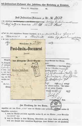 Preussen 1859, Insinuations Dokument m. R2 COSEL. Polen.