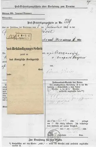 Preussen 1862, gedruckter Post Behändigungs Schein m. klarem R2 Cosel.. 