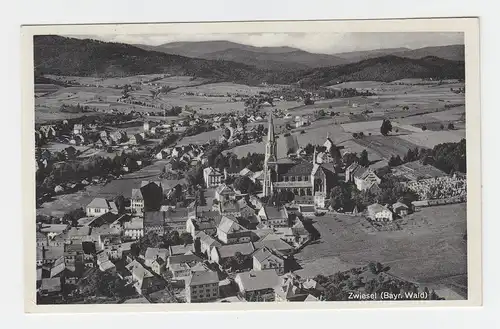 Bayern, Zwiesel, gebr. sw AK Luftbild