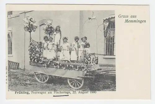 Memmingen 1900, ungebr. sw AK Festwagen am Fischertag