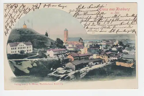 Gruss aus Kraiburg, 1900 gebr. Farb AK