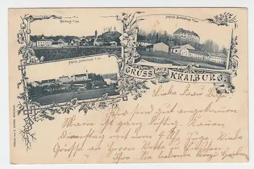 Gruss aus Kraiburg, 1898 gebr. sw AK m. Schloss Jettenbach u. Guttenburg