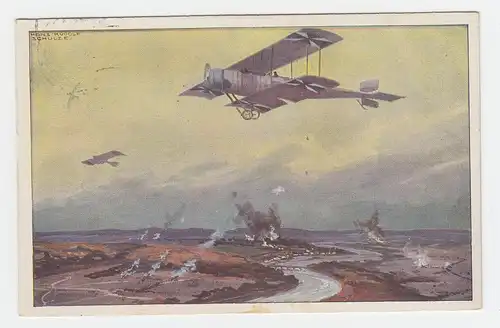 Frankreich 1915, Marseille, dt. Militär Flugzeug über der Marne