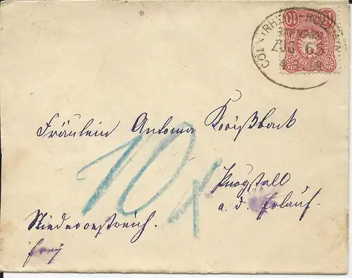 DR 1888, 10 Pf. auf Porto Brief m. Bahnpost Köln Holzminden n. Nieder Österreich