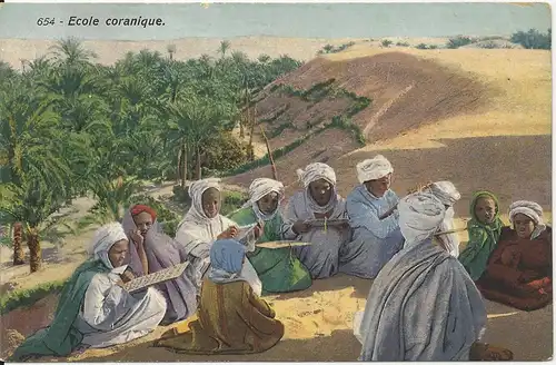 Arabien, École coranique, Koran Schule in der Wüste, ungebr. Farb-AK