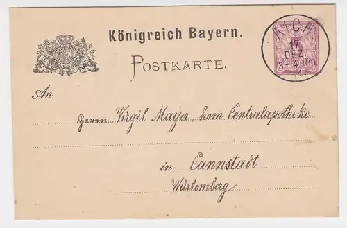 Bayern 1884, K1 AICH auf 5 Pf. Ganzsache v. Bodenkirchen