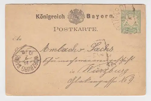 Bayern 1879, HKS BÜTTHARDT auf 5 Pf. Ganzsache n. Würzburg